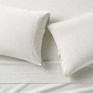 New! Crate&Barrel Cozysoft Organic Flannel Spruce Green Stripe Bed Sheet Set